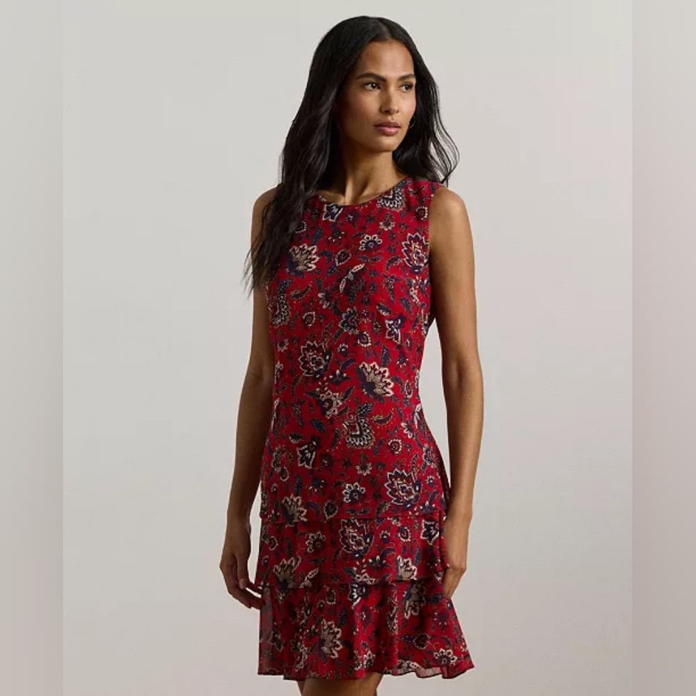 NWT Ralph Lauren Floral Crinkle Georgette Shift Dress Size 6